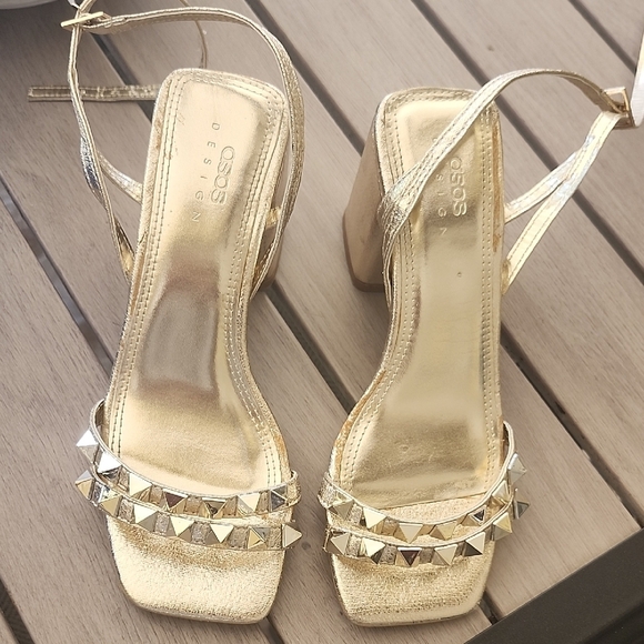 ASOS Y2k Gold Crystal Embellished Heels for Formal Occasions - Picture 1 of 10